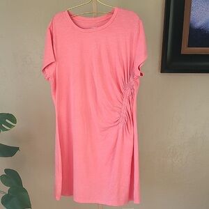 Coral Ruched T-Shirt Dress